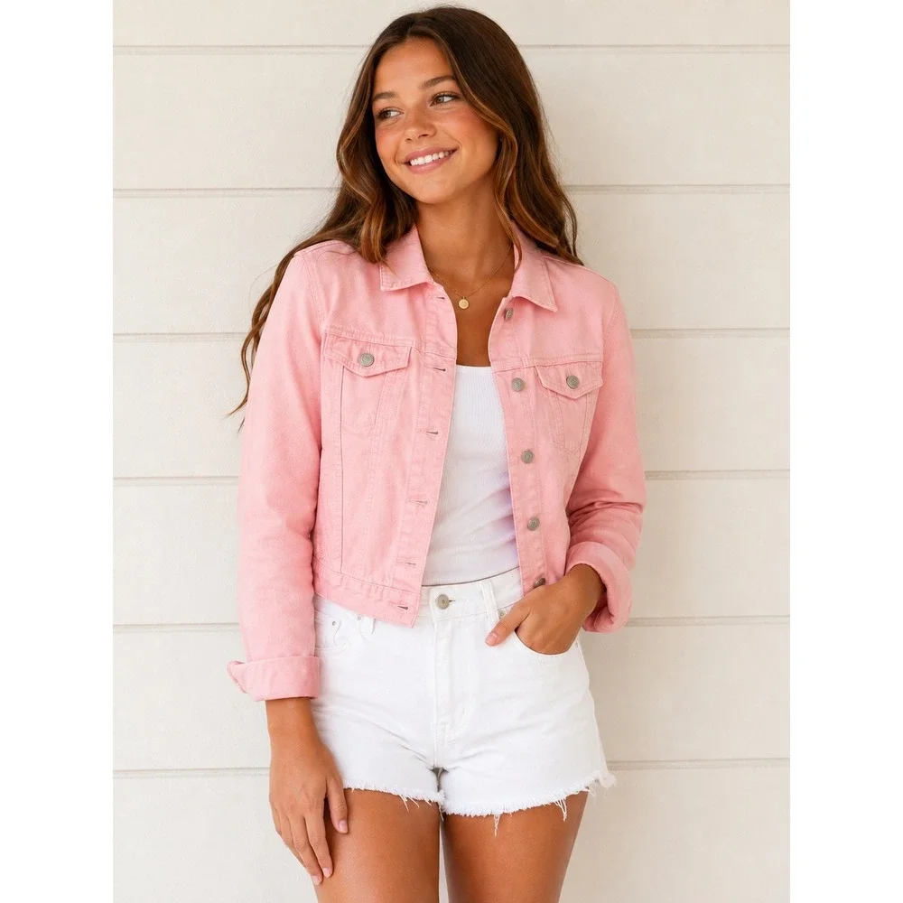 Gap Girls Pink Cotton Denim Trucker Jacket Cropped XXL 14-16 Retails $49.95